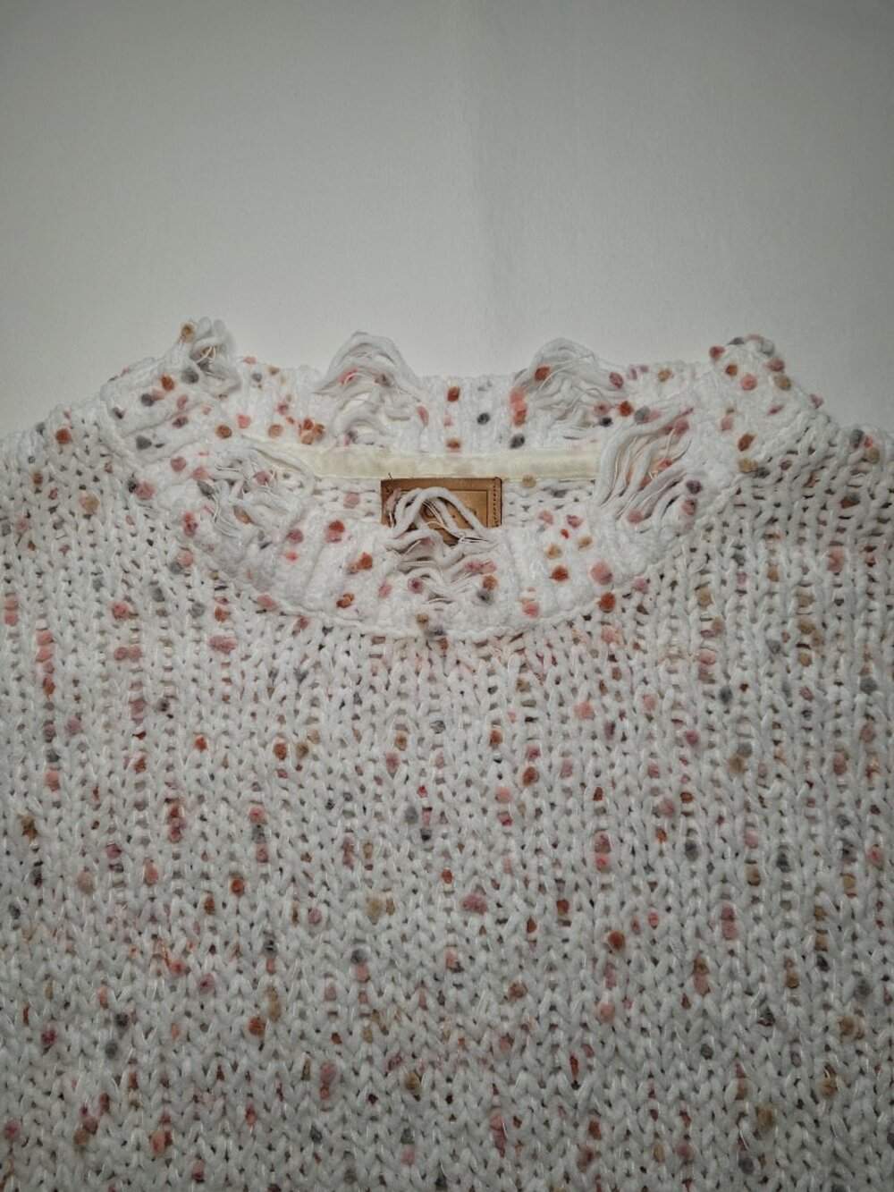 POL Distressed Confetti Sweater Cream Boho Oversized Crop Knit Medium - Picture 3 of 11